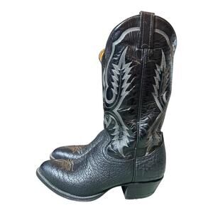 Vintage Tony Lama Black Bullhide Cowboy Boot men size 8 D